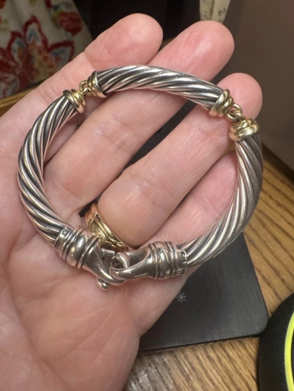 David Yurman 14k Metro Two-Tone Sterling Silver and Gold Twisted Bracelet 7mm
